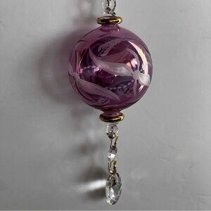 Fine Egyptian Glass Christmas Ornament 7.5” Pink Etched